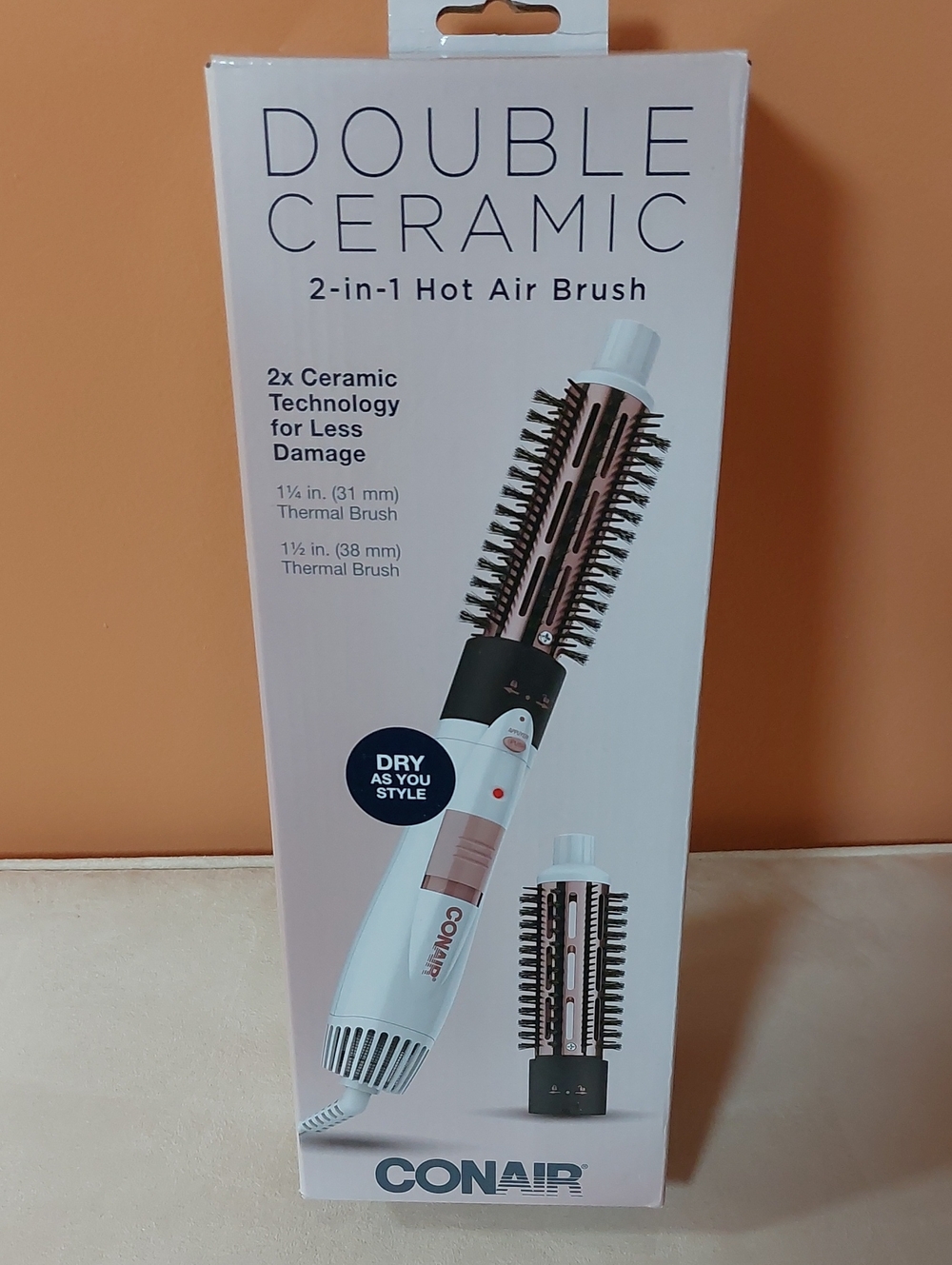 NEW CONAIR Double Ceramic 2-in-1 Hot Air Brush - White & Rose Gold